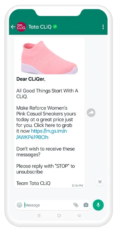 Uma conversa no WhatsApp com a Tata CLiQ