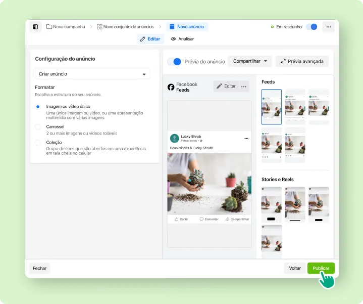 Um usuário selecionando Publicar no seu anúncio recém-criado