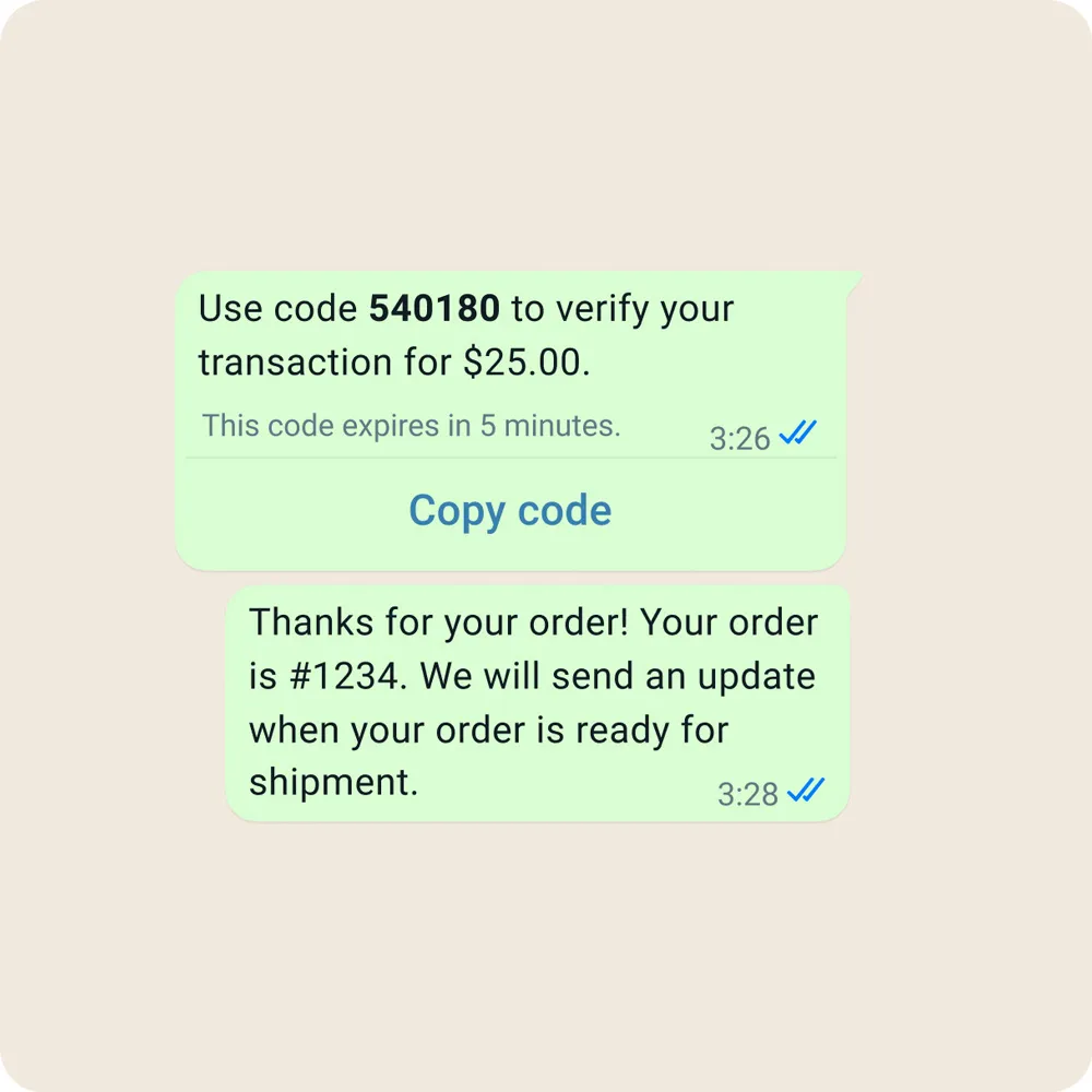 An example of new orders and transactions in WhatsApp Business