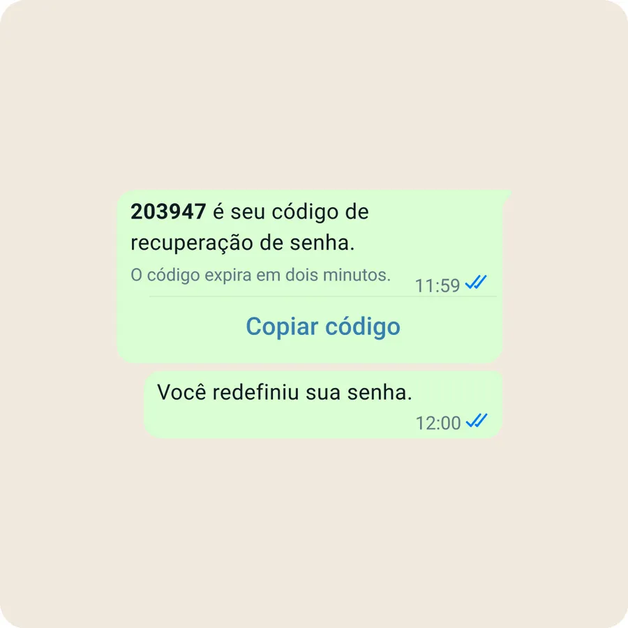 Um exemplo de recuperação de conta no WhatsApp Business