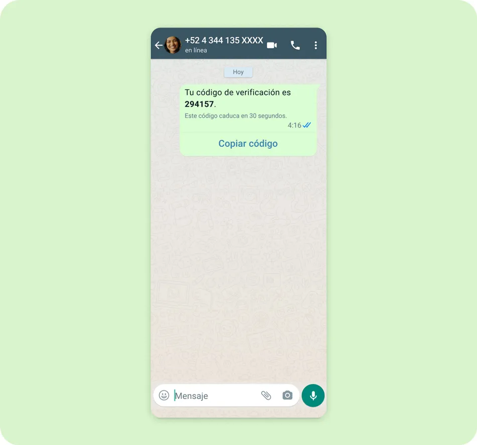 Un código de verificación de WhatsApp Business en una conversación
