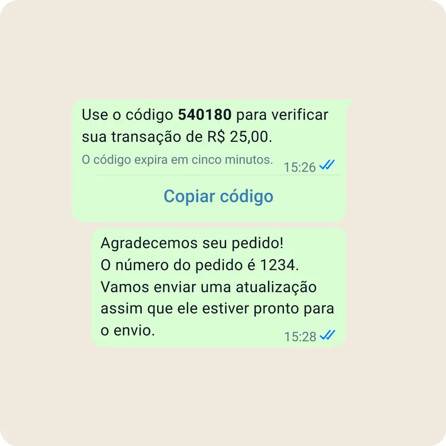Um exemplo de novos pedidos e transações no WhatsApp Business