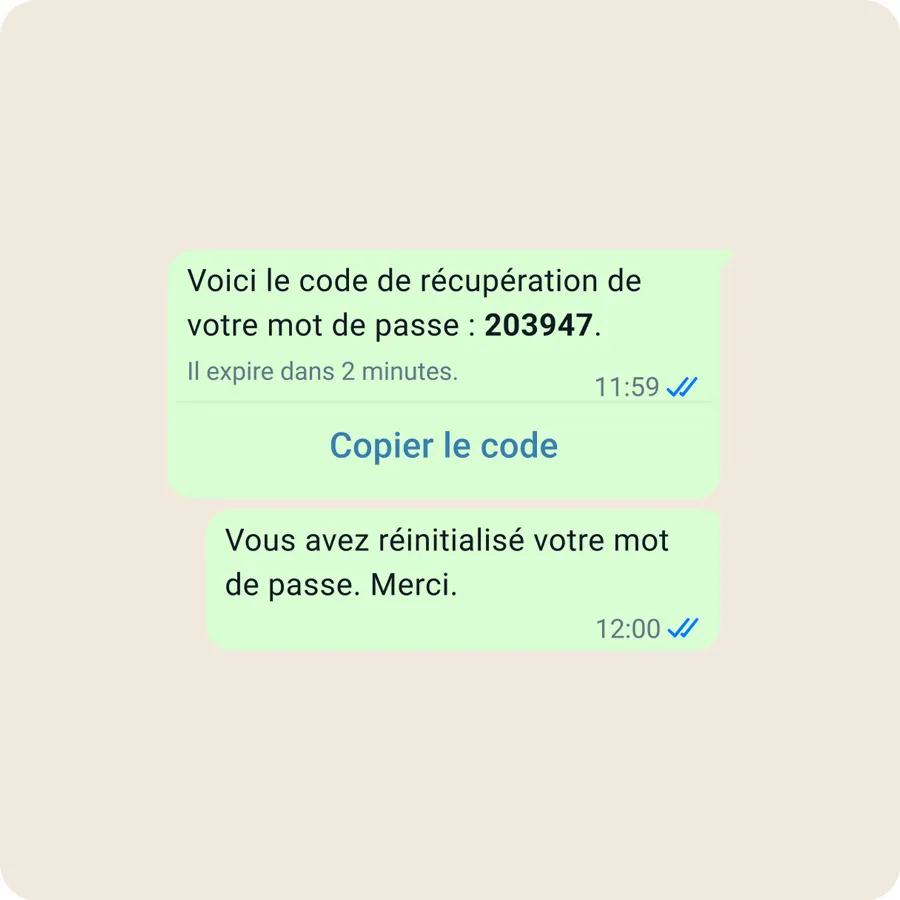 Un exemple de récupération de compte dans WhatsApp Business