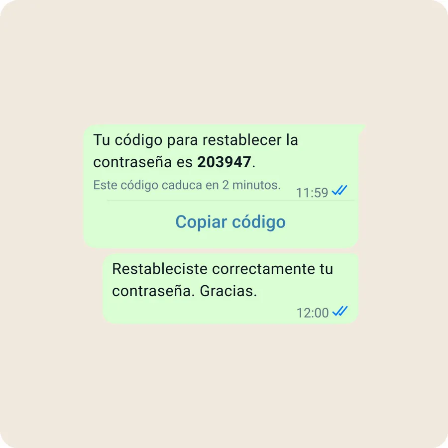 Ejemplo de recuperación de una cuenta en WhatsApp Business