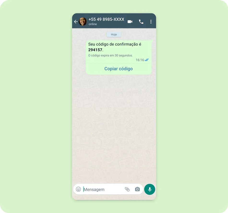 Um código de confirmação do WhatsApp Business em uma conversa