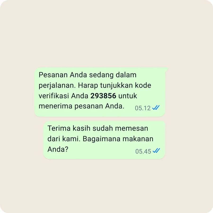 Contoh pesanan dan transaksi baru di WhatsApp Business