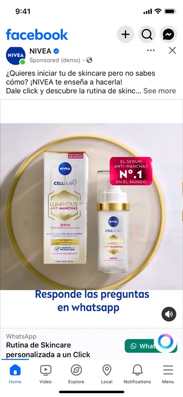 Promoción de Nivea de Skincare Rutine Advisor con una campaña de anuncios de clic a WhatsApp