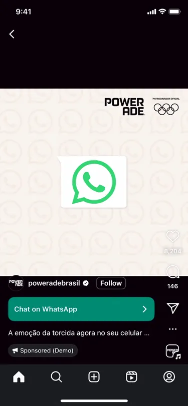 Una representación visual de un anuncio de Powerade en WhatsApp.