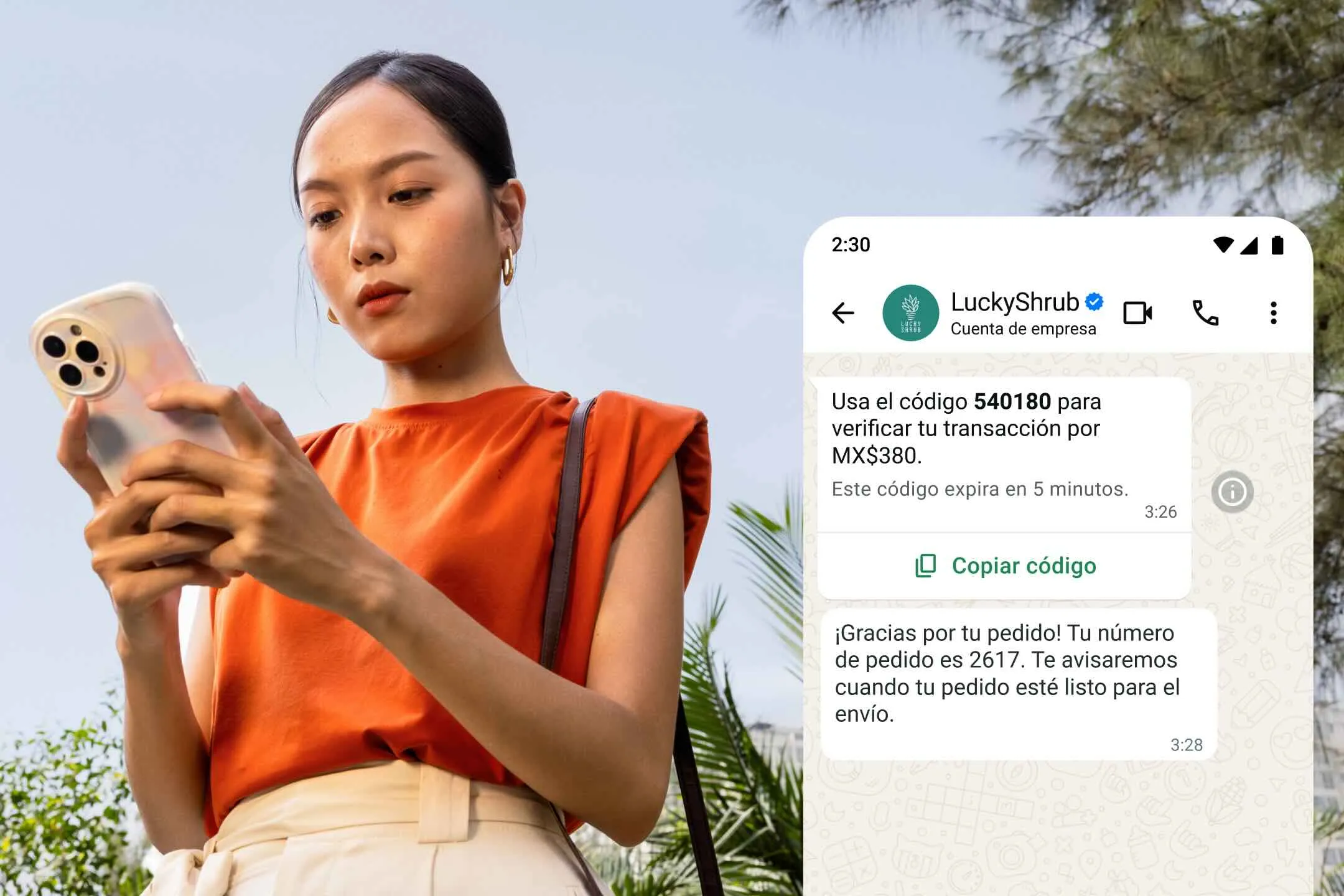 Ejemplo de personalización B2C usando WhatsApp Business