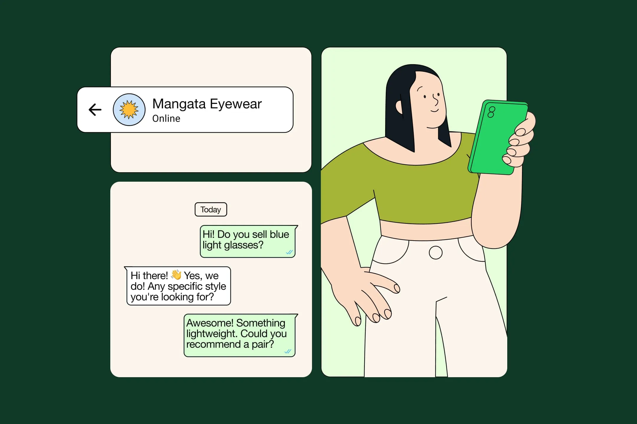 live chat customer customer service illustration between business and customer on whatsapp business app