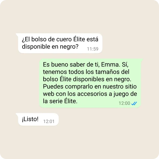 Demostración de una empresa que comparte la disponibilidad de un producto con un usuario