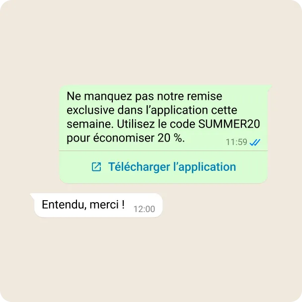 Démonstration d’une entreprise faisant la promotion de son application via une remise et un lien