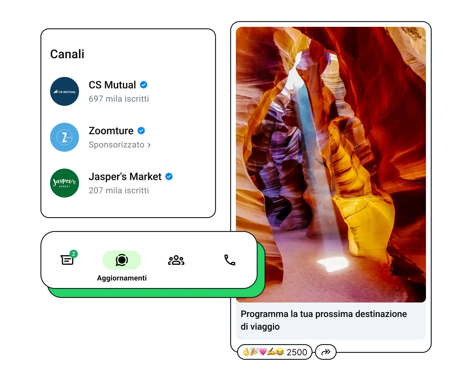 Un esempio di immagine dei canali promossi da WhatsApp Ads