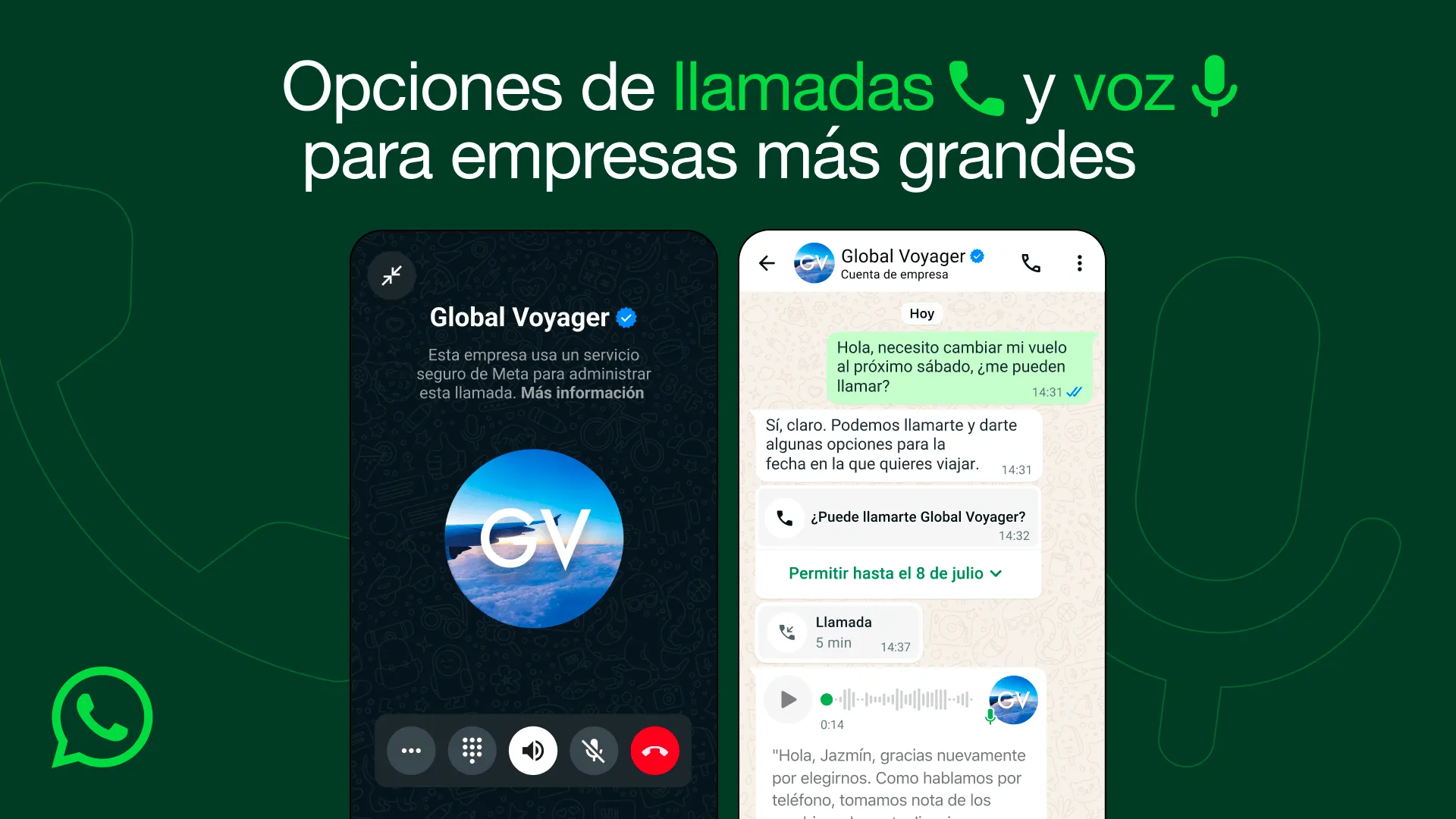 Añadimos opciones de llamada y audio para empresas más grandes